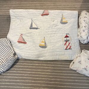 Pottery Barn Kids Crib Quilt and 3 Crib Sheets